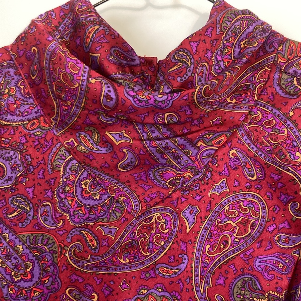 Vintage 80s 90s Silk Paisley Blouse Deep Pink and Purple Sz 8